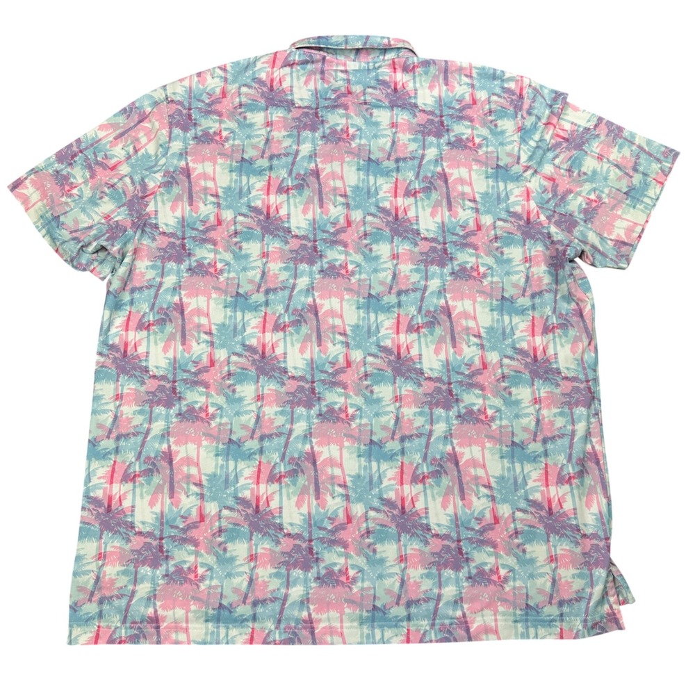 Johnnie O Golf Mens XL Polo Shirt Pink Blue Palm Tree Tropical Performance Pique - Picture 3 of 5